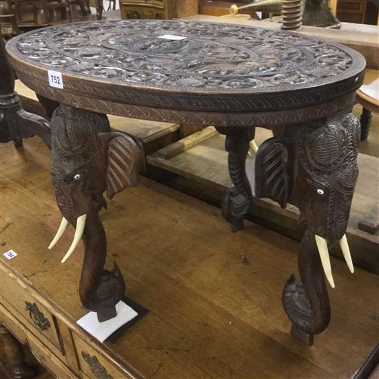 Indian oval carved elephant table